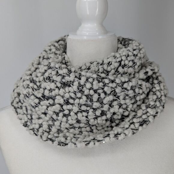 Maurice's Women's White and Black and Silver Sequin Textured Infinity Scarf OS - Picture 1 of 4